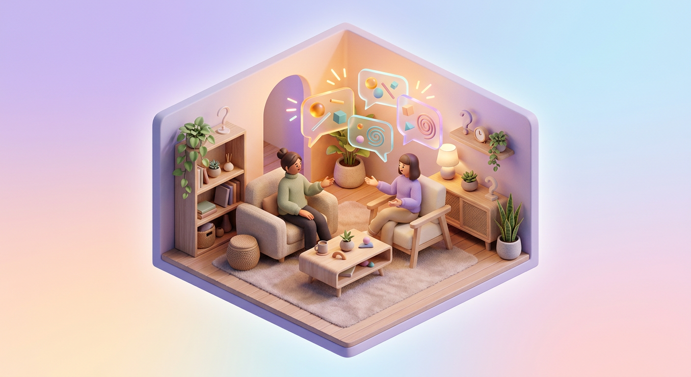 Ambiente isométrico de conversa profunda entre amigos com criatividade e dinâmica de amizade