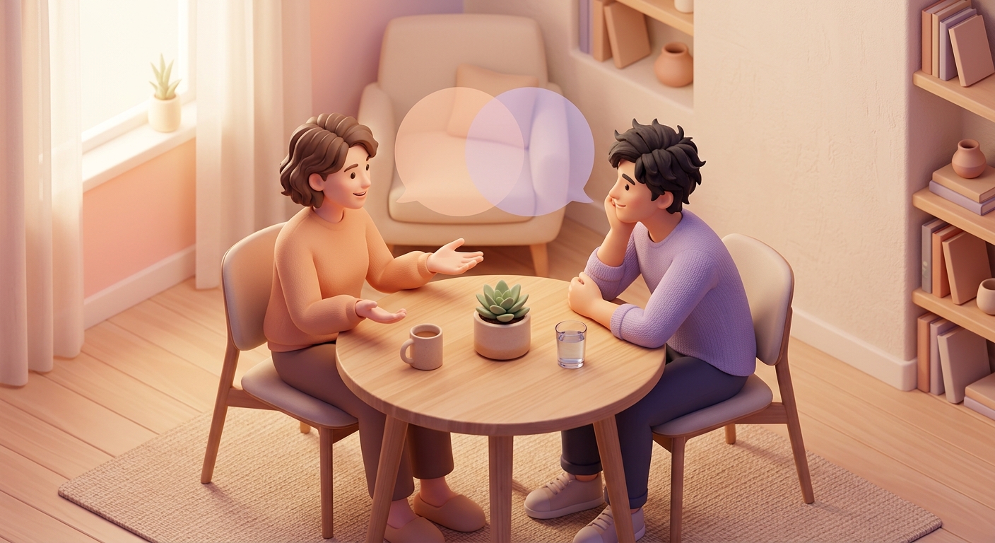 Casal em conversa empática — comunicação não violenta e terapia de casal para ciúme