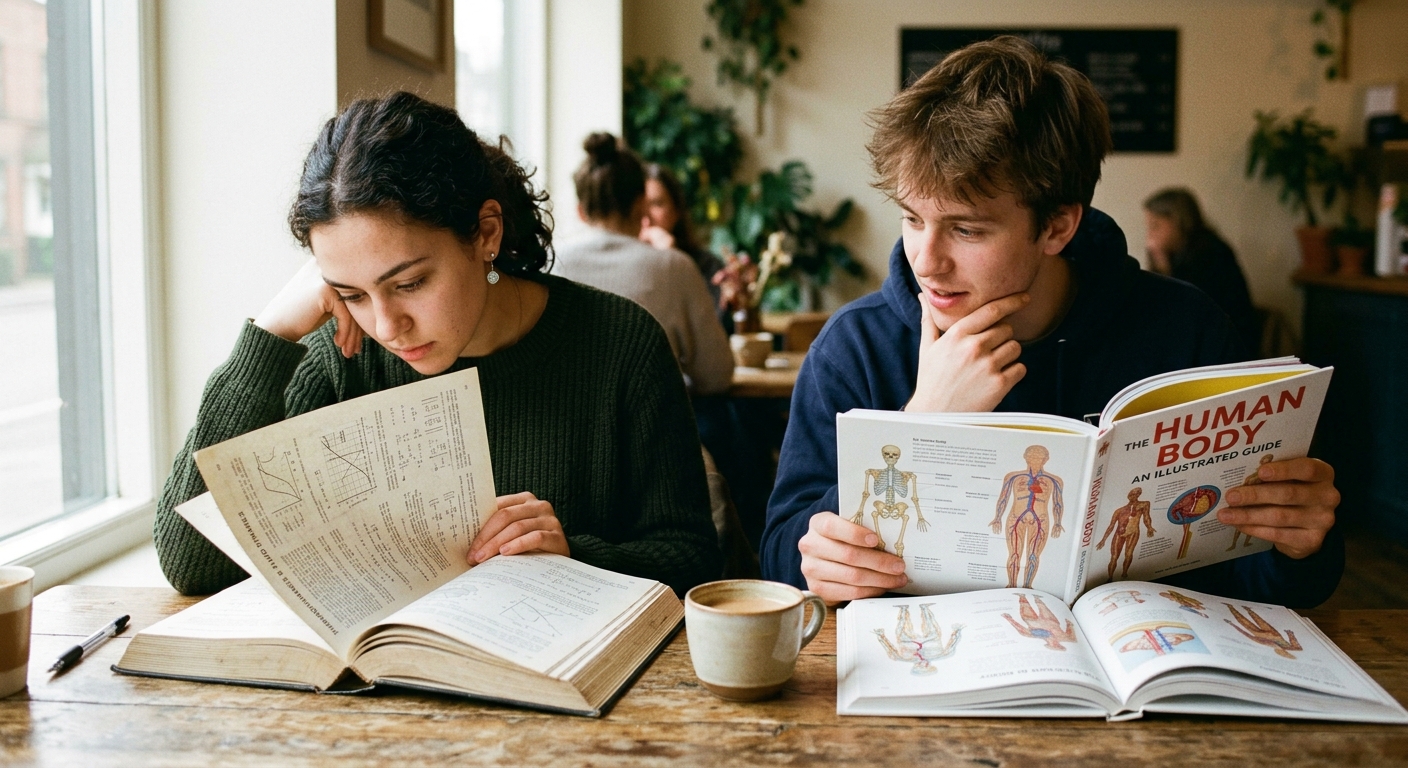 Casal comparando mapas de sinastria do Personare e Astro Seek em mesa